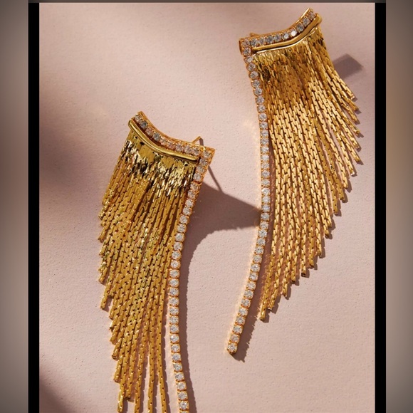 NWT Anthropologie Rhinestone Chain Drop Earrings - Picture 4 of 10